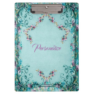 Viktorianische Blumenrolle elegant aquamarin lila Klemmbrett