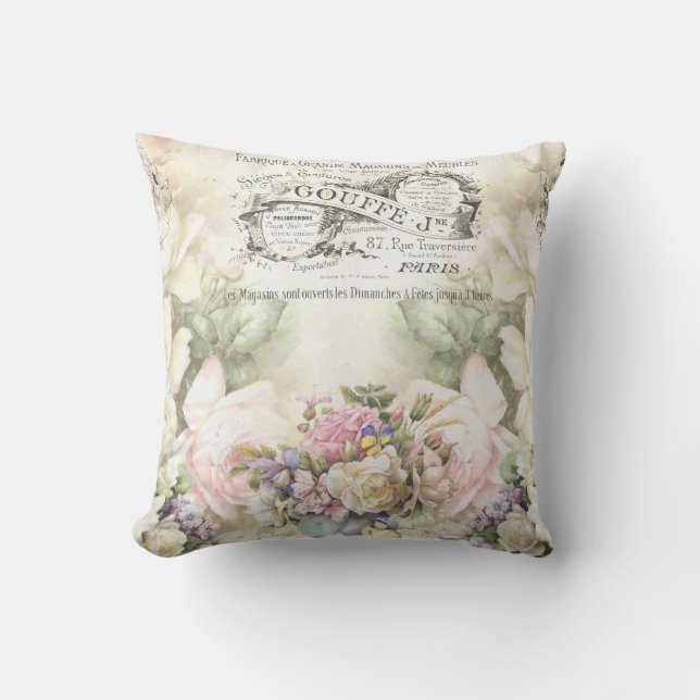 Viktorianische Blüten und Werbung Ephemera Kissen (Vorderseite)