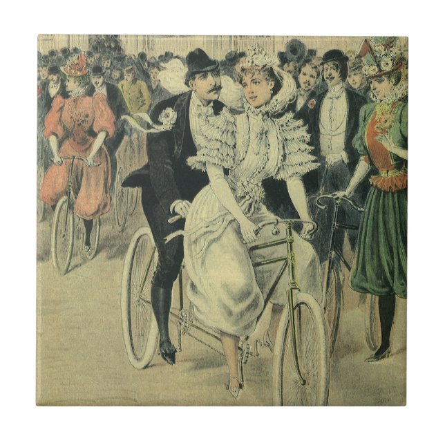 Viktorianische Braut und großräumiges Fahrrad Fliese (Vorderseite)