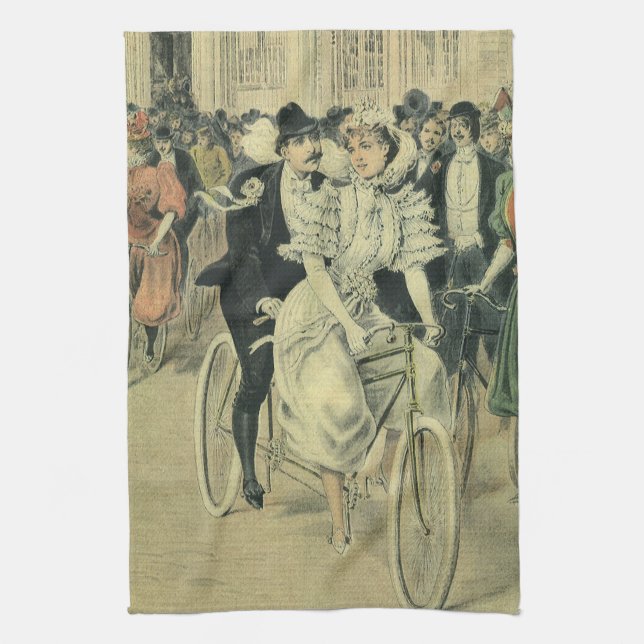 Viktorianische Braut und großräumiges Fahrrad Geschirrtuch (Vertikal)