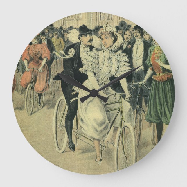 Viktorianische Braut und großräumiges Fahrrad Große Wanduhr (Vorderseite)