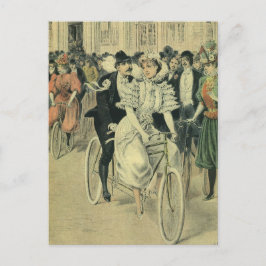 Viktorianische Braut und großräumiges Fahrrad Postkarte