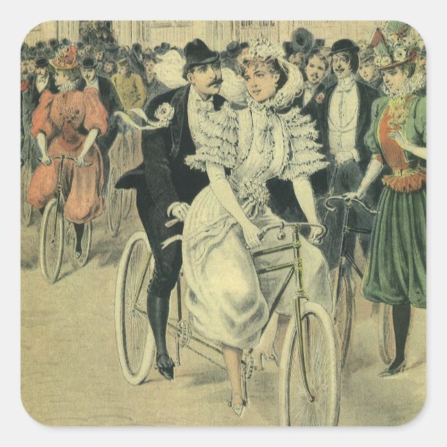 Viktorianische Braut und großräumiges Fahrrad Quadratischer Aufkleber (Vorderseite)