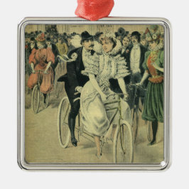 Viktorianische Braut und großräumiges Fahrrad Silbernes Ornament