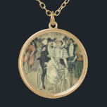Viktorianische Braut und großräumiges Fahrrad Vergoldete Kette<br><div class="desc">Vintage Illustration Liebe und Romantik Viktorianisch Hochzeitsbild mit einer Braut in ihrem Brautmantel und Schleier und dem Bräutigam in seinem Smoking. Ein romantisches Design mit dem Ehemann und der Ehefrau,  die nach ihrer Hochzeitszeremonie ein antikes Tandembike fahren,  umgeben von Gästen und Mitgliedern der Hochzeitsfeier.</div>