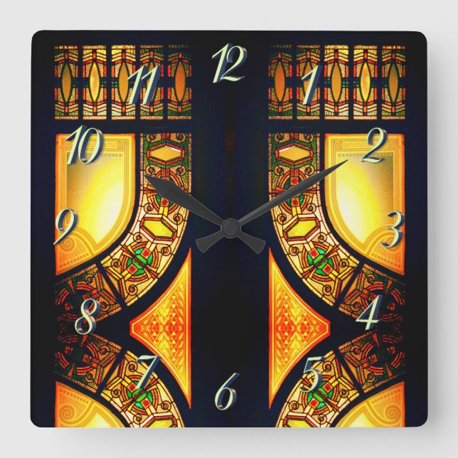 Viktorianische Buntglastür elegant Quadratische Wanduhr (Vorderseite)