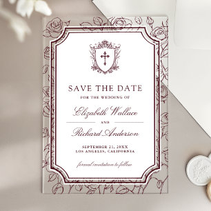 Viktorianische burgundische katholische Hochzeit S Acryleinladungen