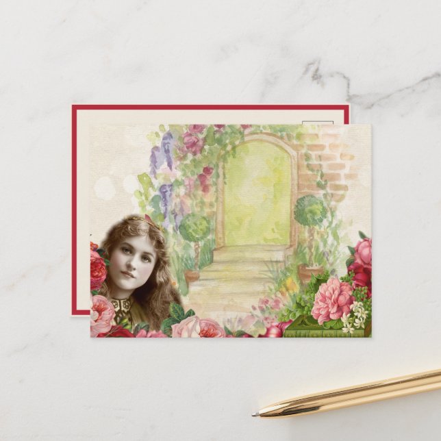 Viktorianische Cabbage-Rose Blümchen Postkarte (Vorderseite/Rückseite Beispiel)