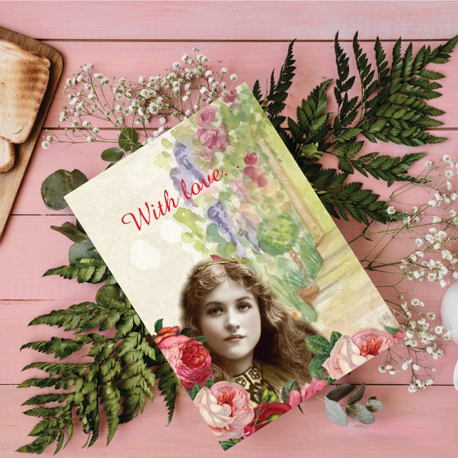 Viktorianische Cabbage Rose Blumengrüßkarte (Von Creator hochgeladen)