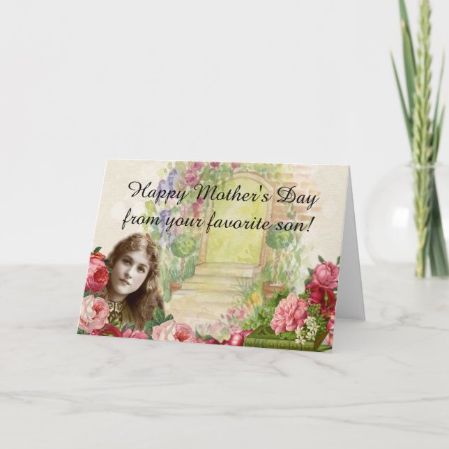 Viktorianische Cabbage-Rose Blumenstor Karte (Vorderseite)