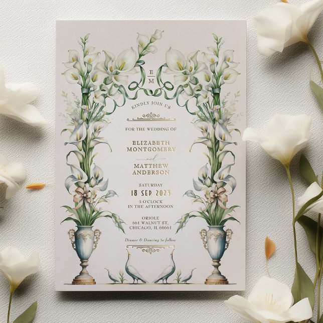 Viktorianische Calla Lily Elegance Hochzeit Einlad Folieneinladung (Von Creator hochgeladen)