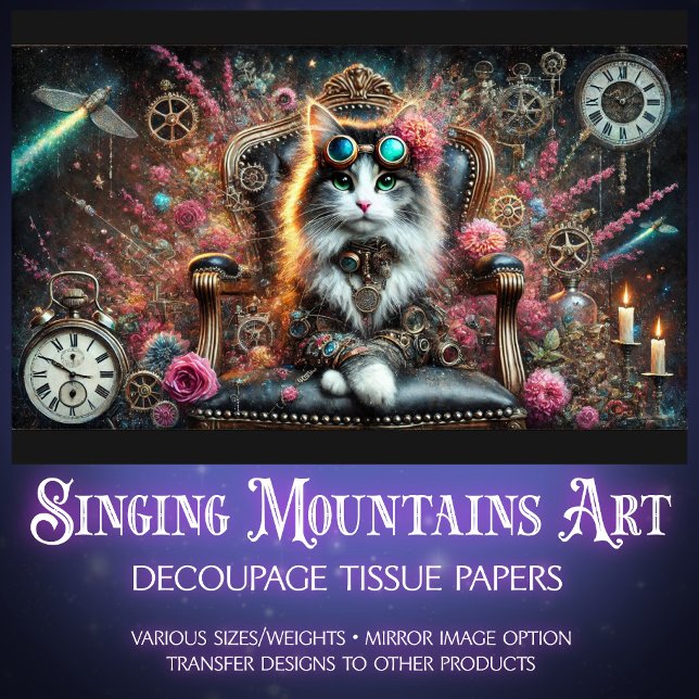 Viktorianische Cat Floral Steampunk Uhren Decoupag Seidenpapier (Von Creator hochgeladen)