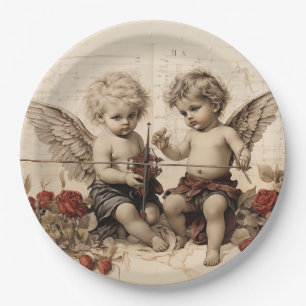 Viktorianische Cherubs mit Rose Pappteller