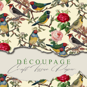 Viktorianische Chintzy Birds und Rose Muster Vinta Seidenpapier
