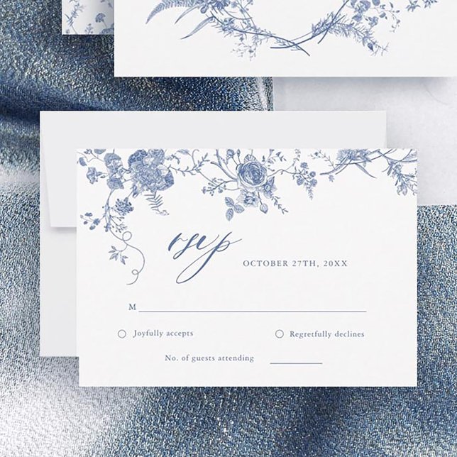 Viktorianische Classic Blue Floral Wedding RSVP Ca Karte (Von Creator hochgeladen)