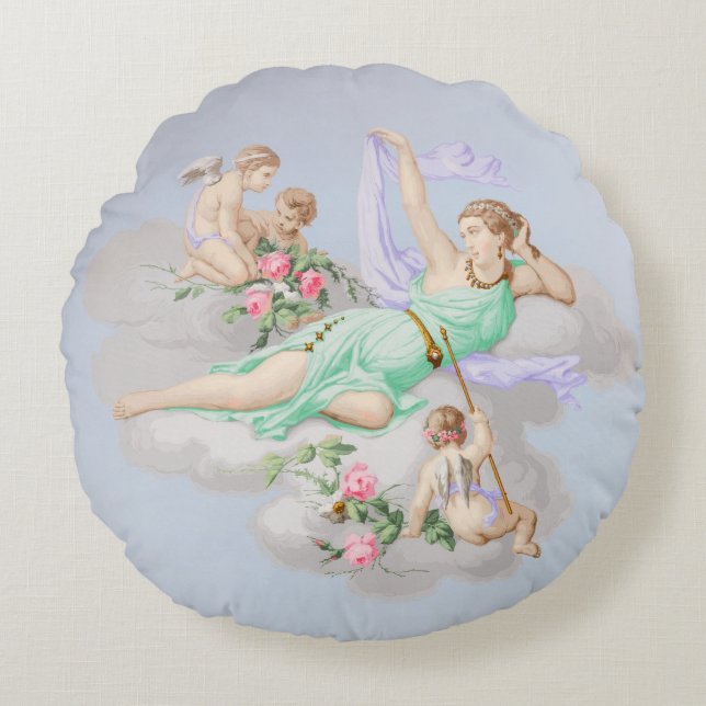 Viktorianische Coquette Pastel Angel Wolken Rundes Kissen (Vorderseite)