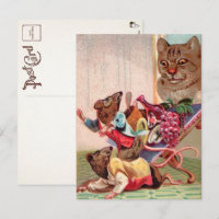 Viktorianische Creepe Katze und Ratten Postkarte