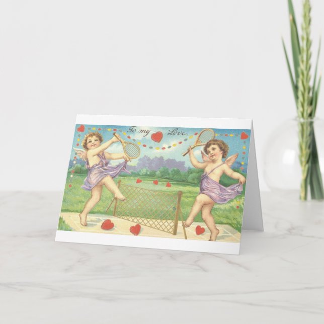 Viktorianische Cupid Tennis Valentinstag Karte (Vorderseite)