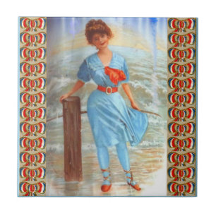 viktorianische Dame am Strand aus den 1890er Jahre Fliese