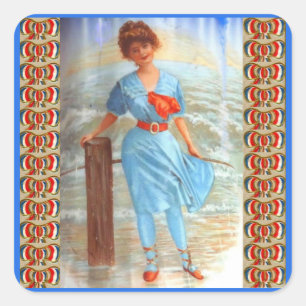 viktorianische Dame am Strand aus den 1890er Jahre Quadratischer Aufkleber