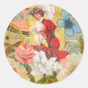 Viktorianische Dame Frau Elegant Reich Rot Illustr Runder Aufkleber