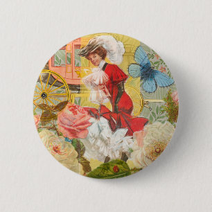 Viktorianische Dame Frau Elegant Reich Rote Illust Button