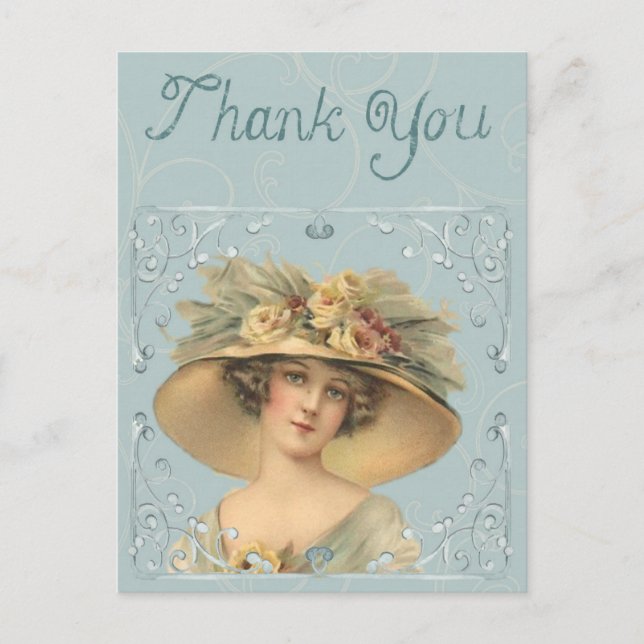 Viktorianische Dame im großen Hut - Danke Postkarte (Vorderseite)