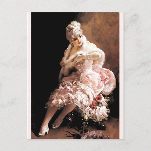 Viktorianische Dame mit Blume und Maskenmalerei Postkarte (Vorderseite)