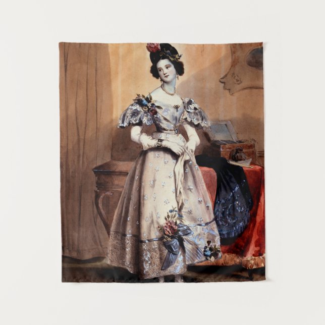 Viktorianische Dame mit floralen Verzierungen - El Wandteppich (Vorderseite)