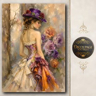 Viktorianische Dame mit lila Hut auf Seidenpapier Geschenkpapier Set