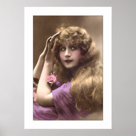 viktorianische Dame, süße Rose, lange Haare Poster
