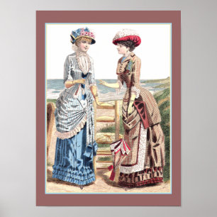 Viktorianische Damen am Strand-alten Mode-Druck Poster