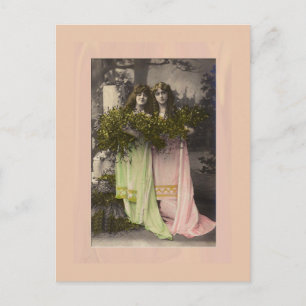 Viktorianische Damen mit Blume im Friedhof Postkarte