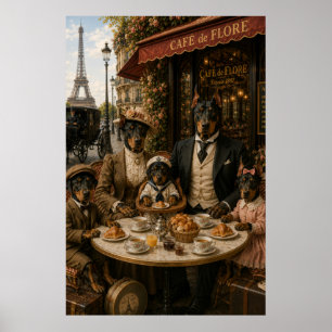Viktorianische Dobermann-Familie im Café de Flore Poster