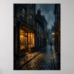 Viktorianische dunkle Kopfsteinpflasterstraße Edin Poster