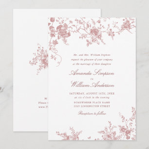 Viktorianische Dusty Blush Pink French Garden Wedd Einladung