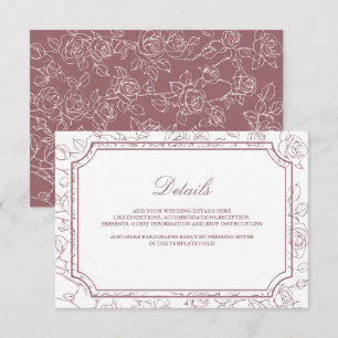 Viktorianische Dusty Rose Linienkunst Hochzeitsdet Begleitkarte