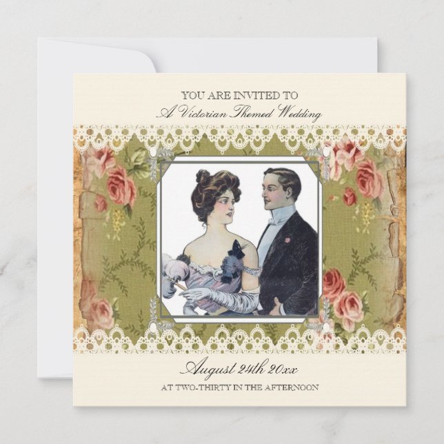 Viktorianische Einladung zum Vintagen Hochzeitstag (Vorderseite)