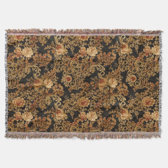 Viktorianische Elegante Rose Schwarz Decke (Vorderseite)