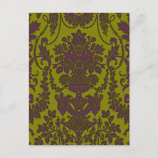 Viktorianische Eleganz ~ Postcard Damask Gelb Postkarte (Vorderseite)