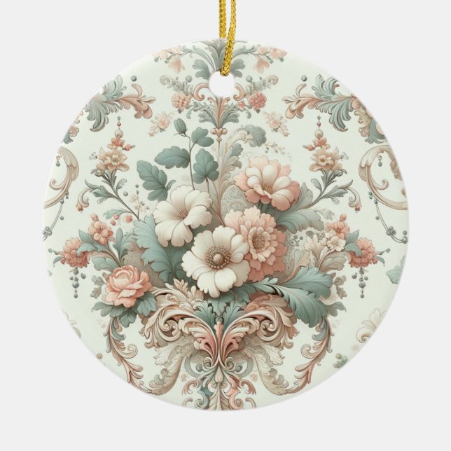Viktorianische Eleganz: Weiche, pastellfarbene Mus Keramik Ornament (Vorne)