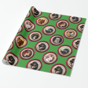 VIKTORIANISCHE ENAMELE/MINIATURHUNDERPORTRAS, grün Geschenkpapier