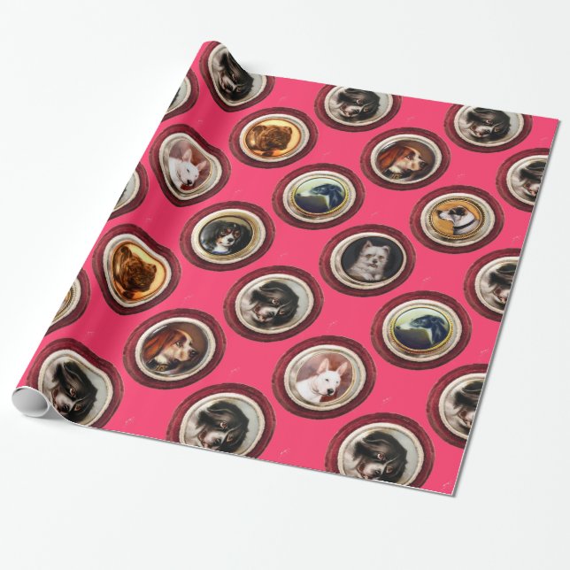 VIKTORIANISCHE ENAMELE/MINIATURHUNDERPORTRAS, rosa Geschenkpapier (Ungerollt)