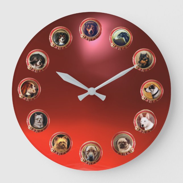 VIKTORIANISCHE ENAMELE/MINIATURHUNDERPORTRAS, Rot Große Wanduhr (Vorderseite)