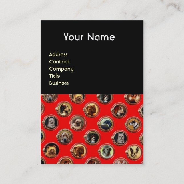 VIKTORIANISCHE ENAMELE/MINIATURHUNDERPORTRAS, Rot Visitenkarte (Vorderseite)