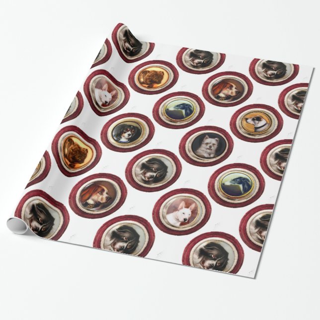 VIKTORIANISCHE ENAMELE/MINIATURHUNDERPORTRAS, weiß Geschenkpapier (Ungerollt)
