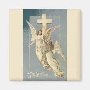 Viktorianische Engel mit Kreuz, Vintag Ostern Magnet