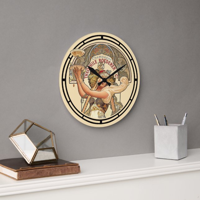 Viktorianische Era Art Nouveau French Champagne Ad Große Wanduhr (Büro)