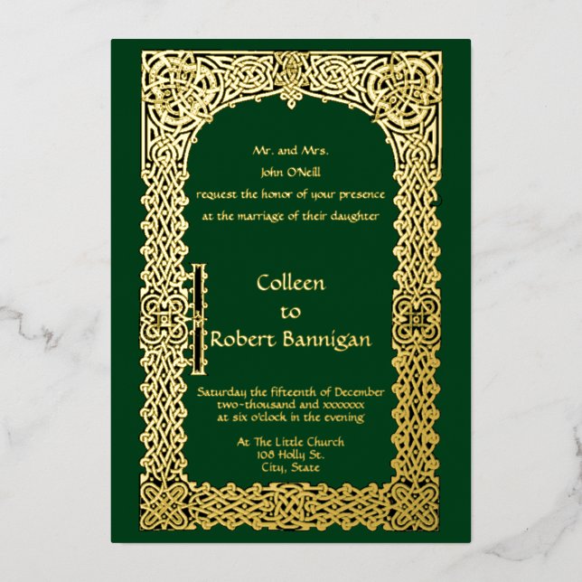 Viktorianische Era Celtic Knots Border Wedding Folieneinladung (Vorderseite)