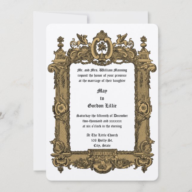 Viktorianische Era Griffin Rocaille Frame Wedding Einladung (Vorderseite)
